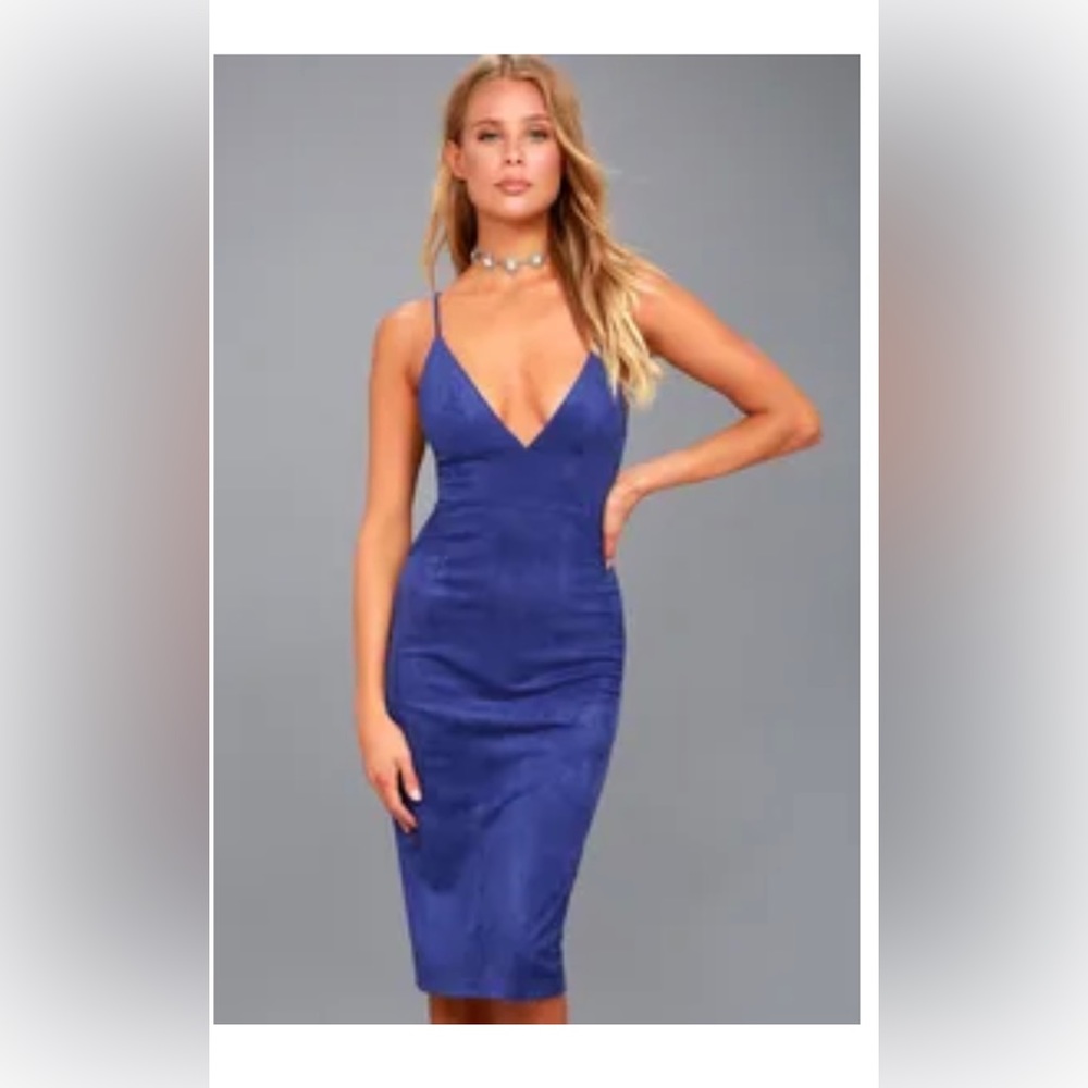 Lulu’s Blue suede bodycon cocktail dress